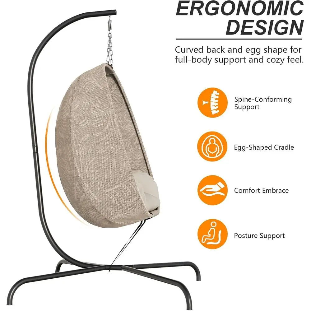 oldable Egg Chair with Stand, 485LBS acity Textilene Hammock Swing Chair or Outdoor & Indoor, Patio Hanging Chair with Strong e