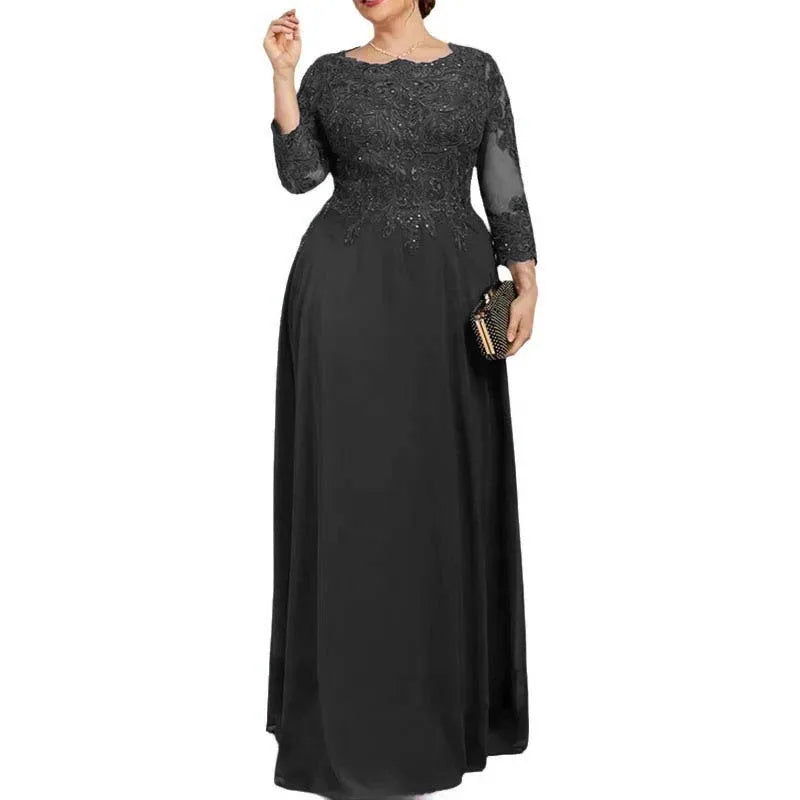 Elegant Chiffon Lace Mother of the Bride Dress 3/4 Sleeve Floor_length Evening Gowns Custom Made Vestidos de Festa Longo
