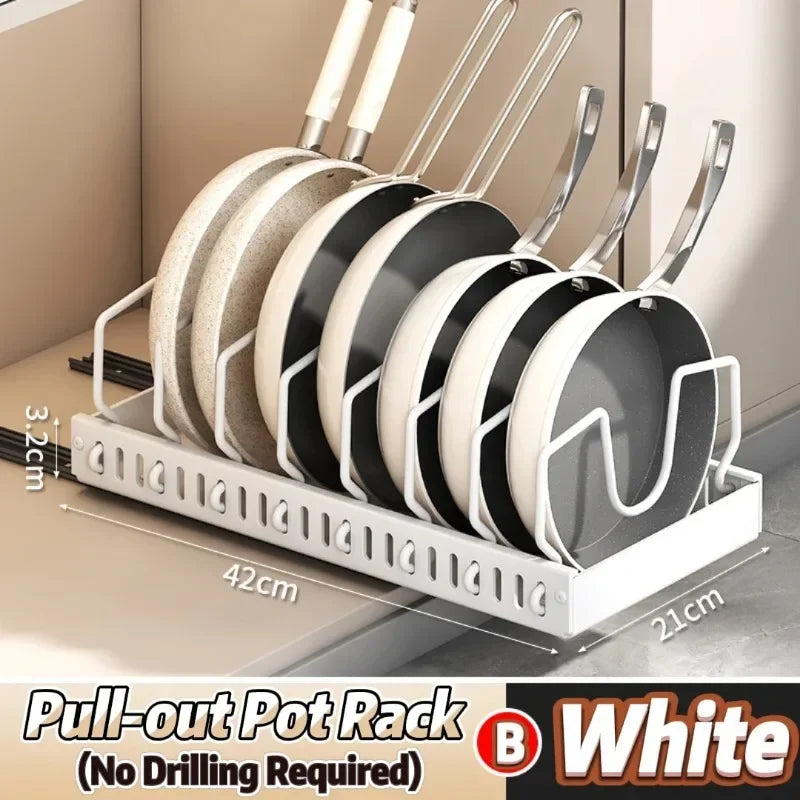 Kitchen Pull Out Pot Rack Adjustable Cupboard Trays with Slide Rails for Dishes Storage Organizer Drawer Partition Shelf