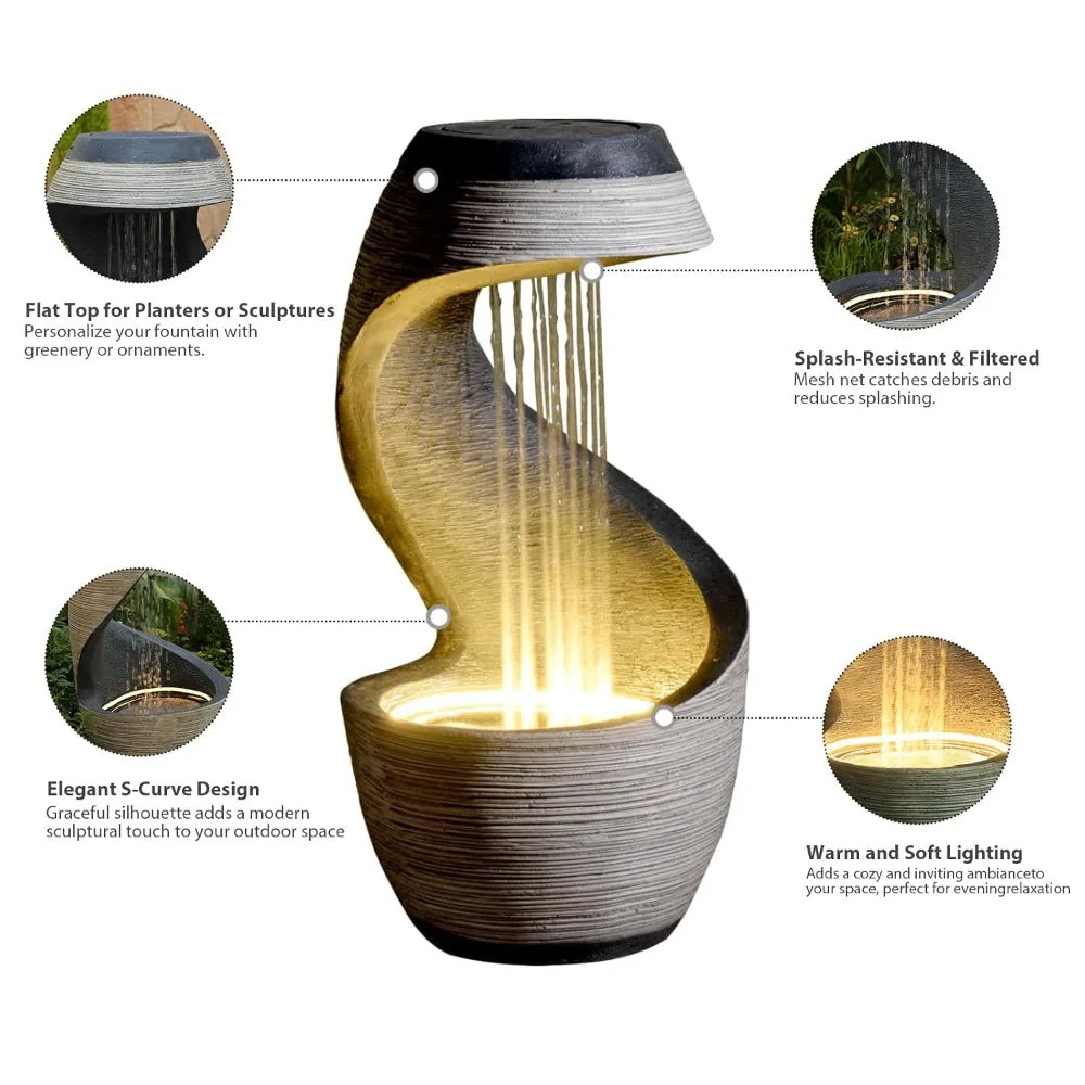 37" Tall S-Shaped Outdoor Waterfall Fountain – Rainfall Water Fountain for Garden, Patio or Backyard Decor,, Customized