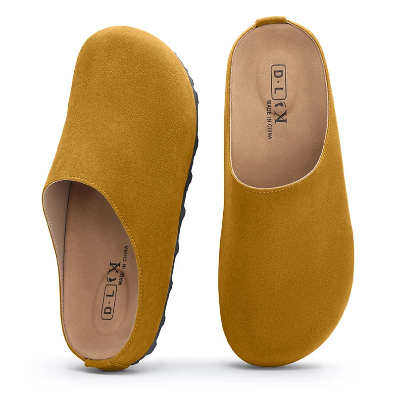 Bebealy Women's Genuine Clogs with Adjustable Strap Fashion Slip On Potato Shoes Cork Footbed Leather Mules With Arch Support
