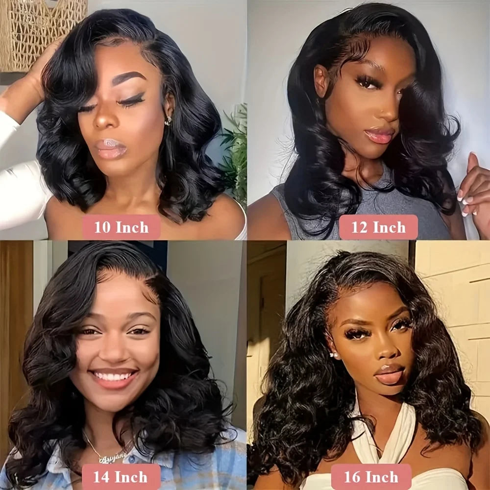 Body Wave Short Bob Wig 4x4 Lace Front Human Hair Bob Wigs 180% Density 5x5 HD Lace Frontal Wig Human Hair Natural Black