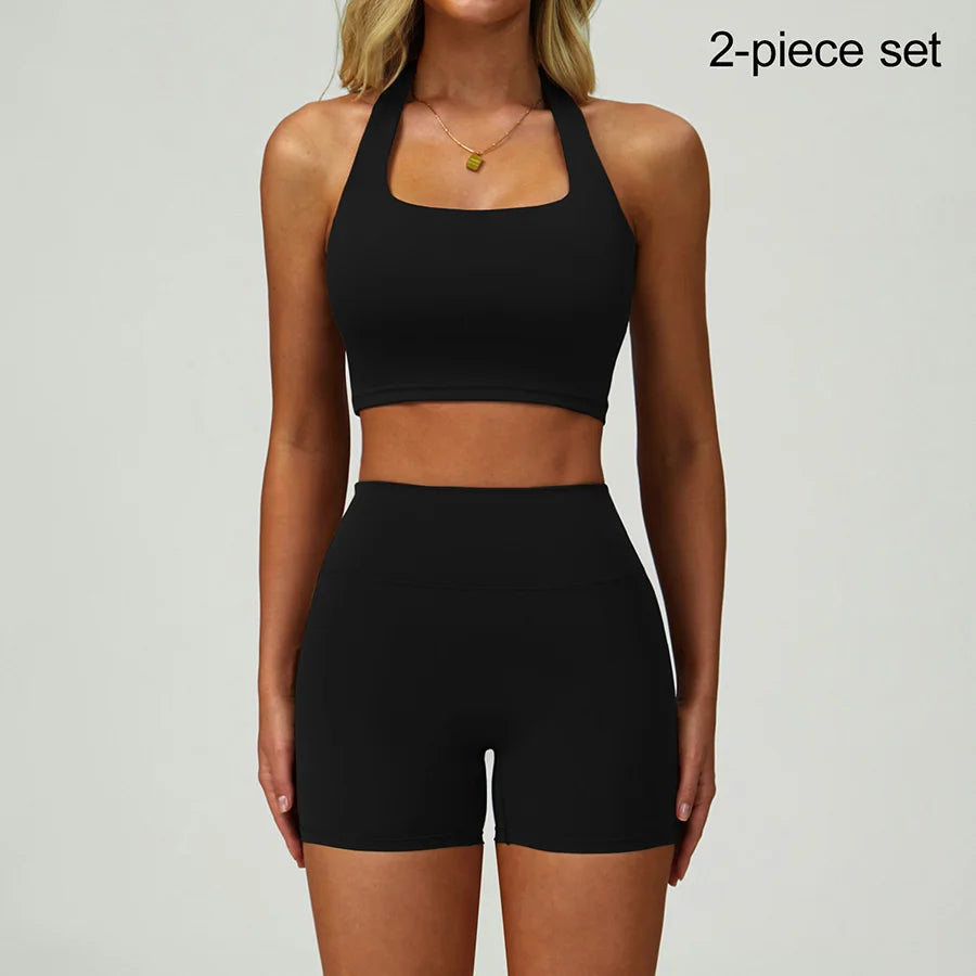 New Women Tracksuit Yoga Set Workout Sportswear Gym Clothing Fitness Long Sleeve Crop Top High Waist Leggings Sports short Suits