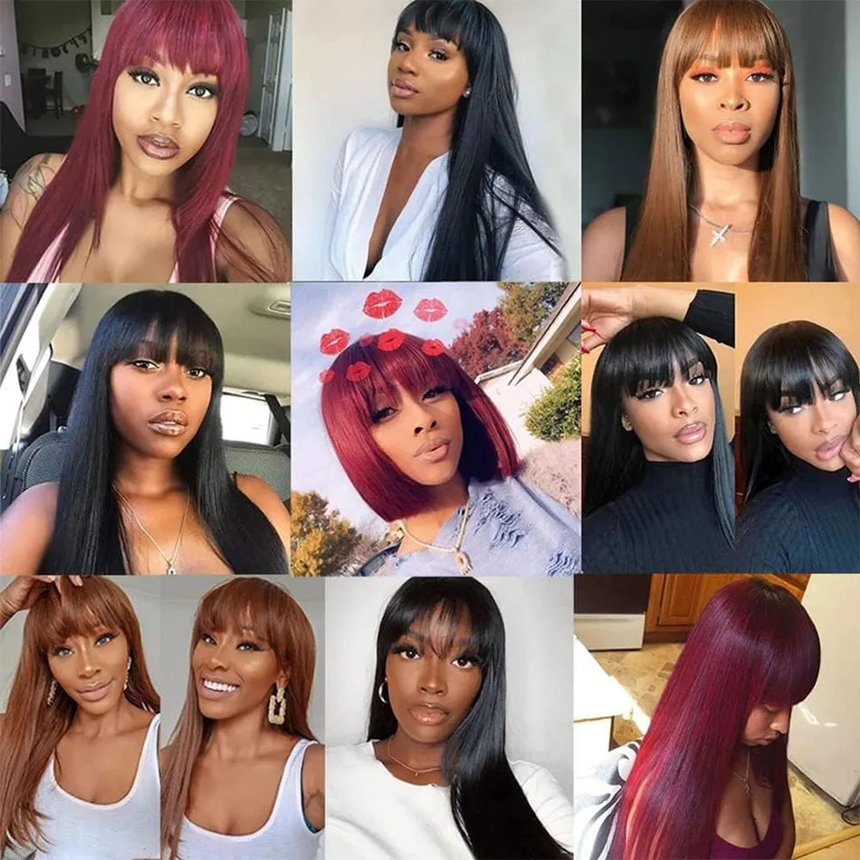 3x1 Bone Straight Human Hair Wigs with Bangs Full Machine Made Wigs Brazilian Human Hair Wigs For Black Women 18-34 Inch