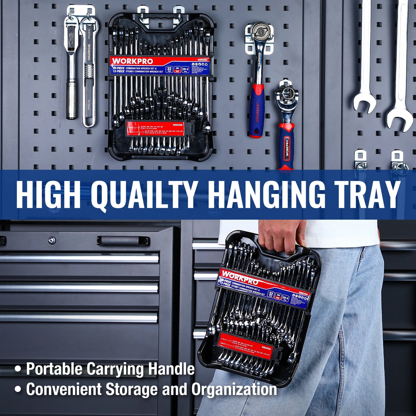 WORKPRO 32-Piece SAE & Metric Combination Wrenches Set, 20-Piece Standard wrenches and 12-Piece Stubby Wrenches with Organizer