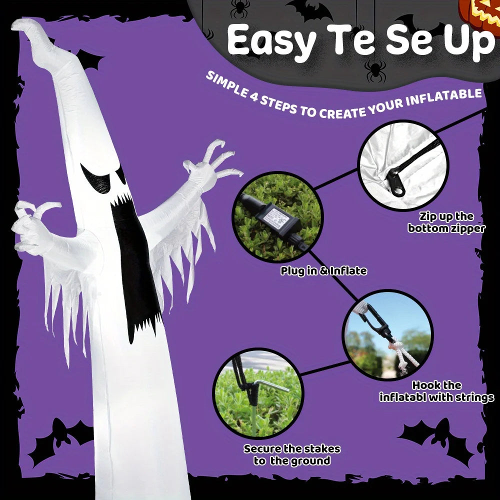 12 FT Scary Ghost Halloween Inflatables Outdoor Decorations Halloween Decor, Inflatable Ghost Blow Ups for Yard with LEDs for Outside Yard Decorations