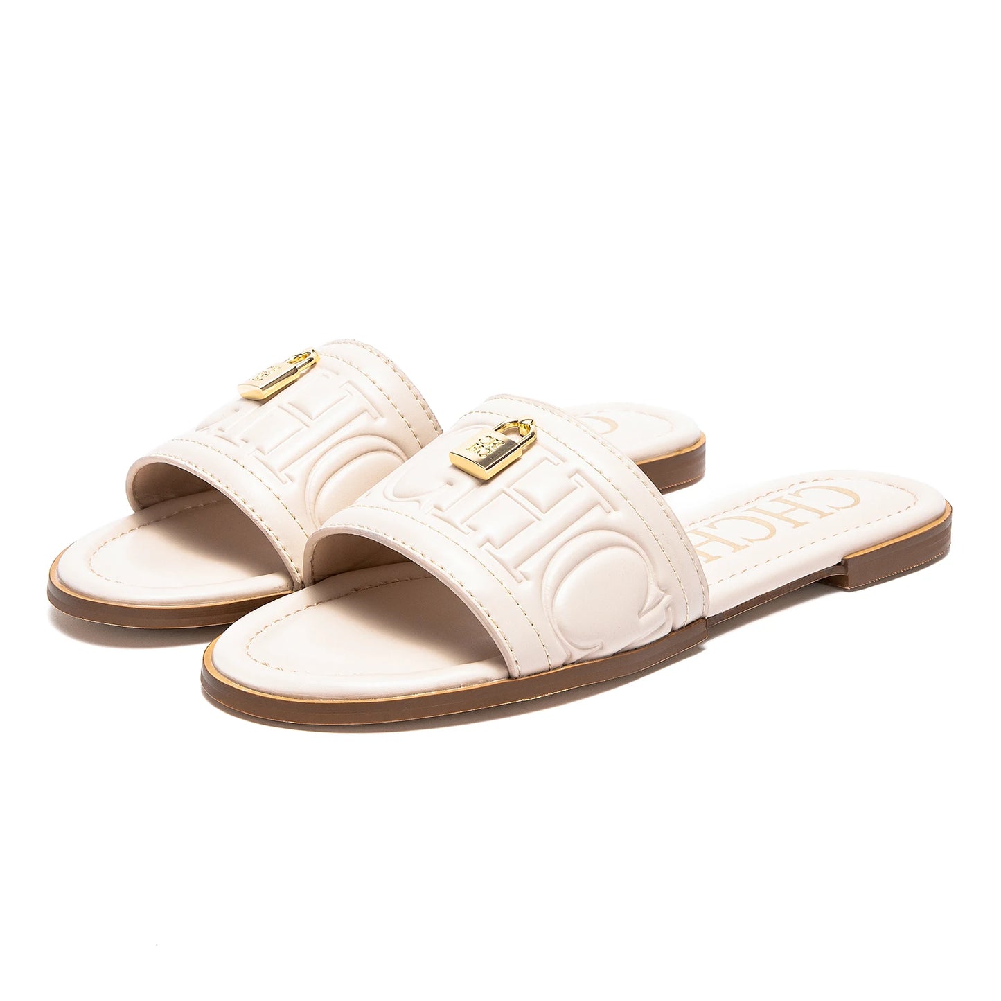 CHCH Women's Flat Shoes Summer New Solid Color Embossed Sandals Simple Fashion Slippers