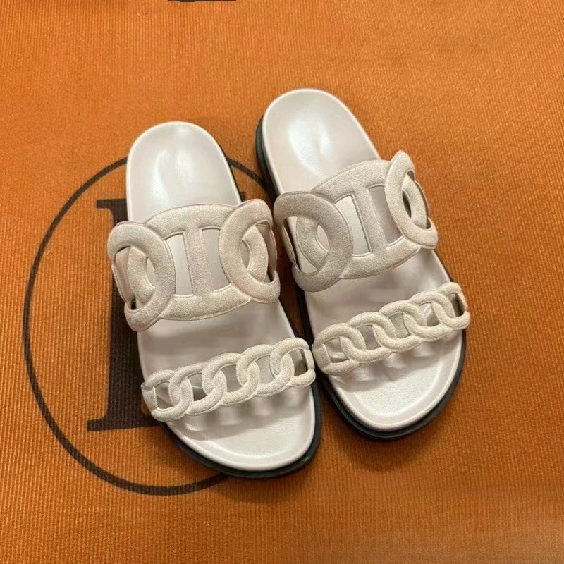 Sandals for Women, 2026 New Style, Versatile and Fashionable, Hollowed Out Beach Thick Soled Sandals, Correct Version Slippers