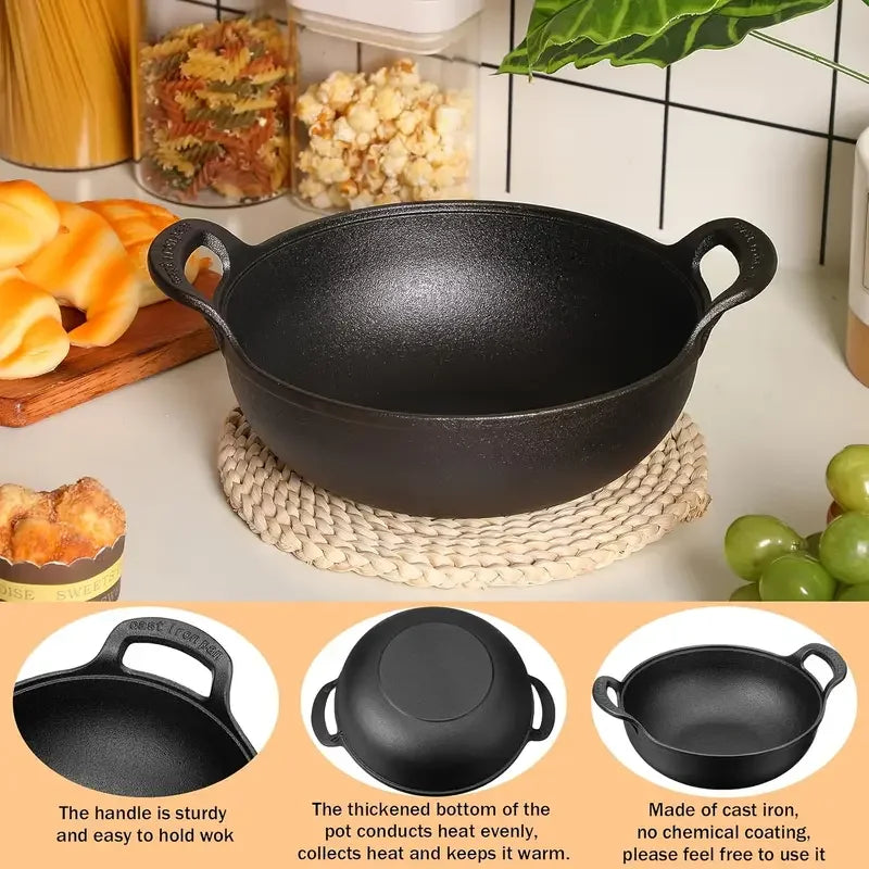 Cast iron flat-bottom pan, mini size, multi-functional, non-stick, durable cooking utensil, without lid
