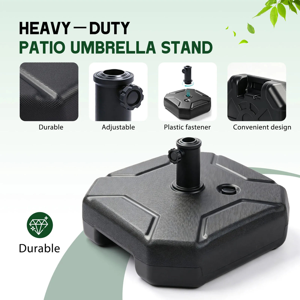 Fillable Patio Umbrella Base Stand, Heavy‑Duty Water Sand Filled Weighted Parasol Base, Fits 1.26"-2.36" Poles, Wind‑Resistant Outdoor Umbrella Stand for Garden Pool Balcony Terrace