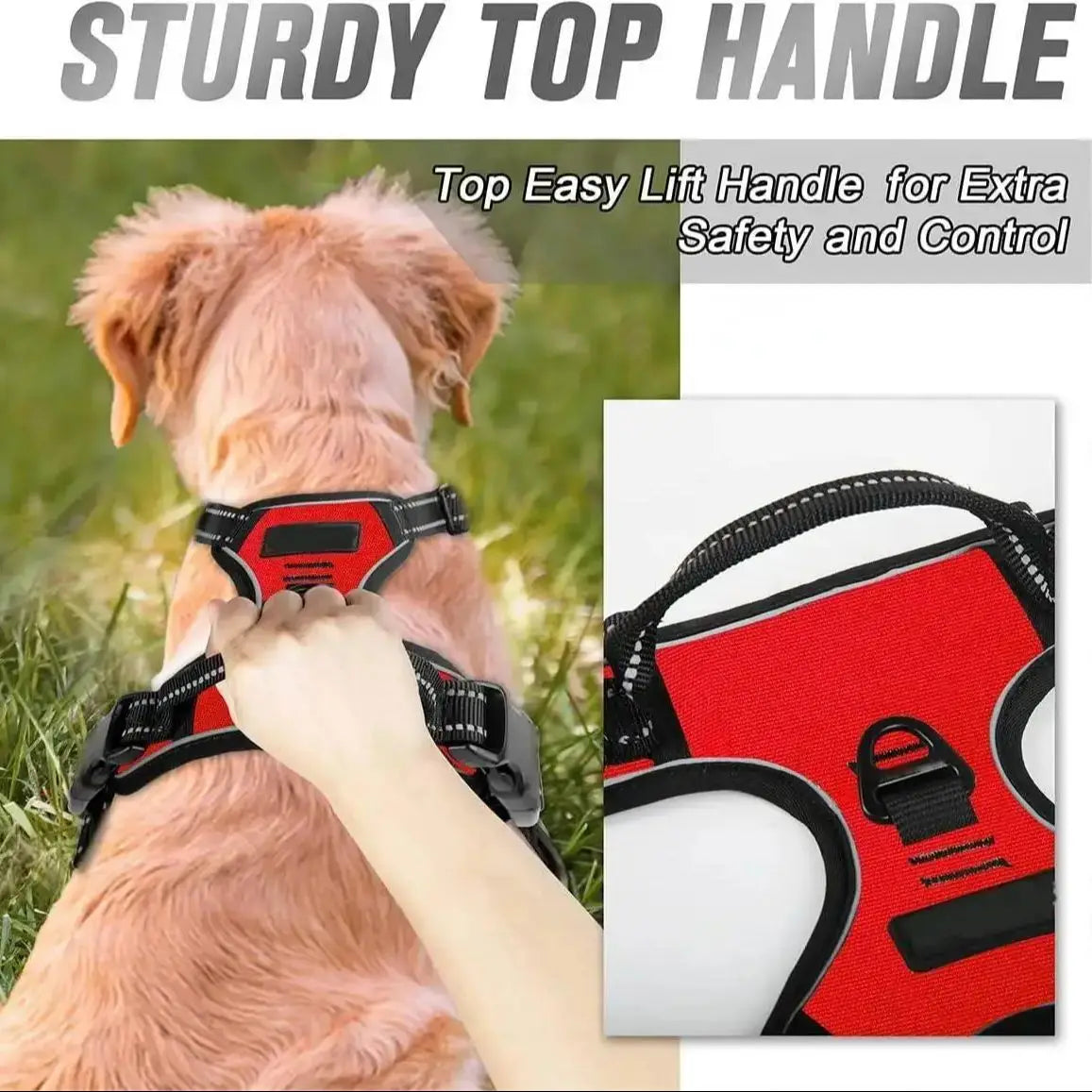 Dog harness without a leash, front buckle, heavy-duty reflective, easy-to-control handle for pet dogs, specially designed for wa