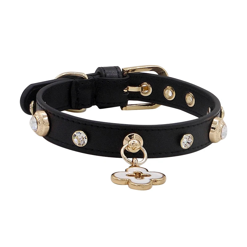 Pet Collars Crystal Charm Free Soft Genuiner Leather Big Diamond Dogs Cats Puppy Collars Necklace Poodle Papillon Chihuahua