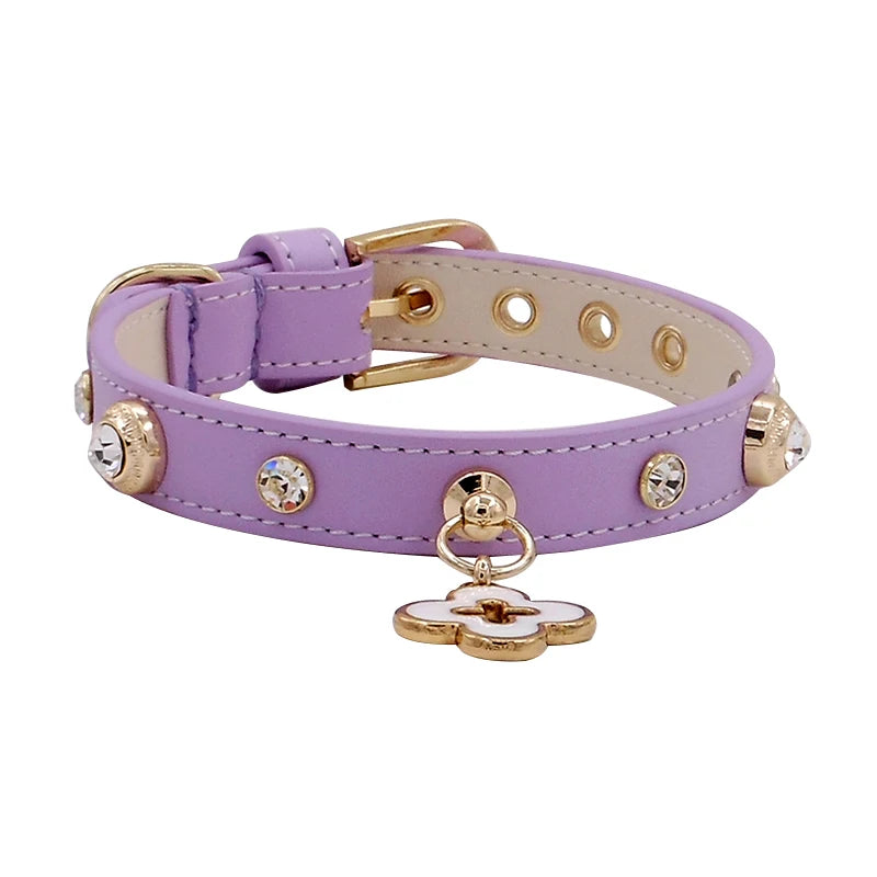 Pet Collars Crystal Charm Free Soft Genuiner Leather Big Diamond Dogs Cats Puppy Collars Necklace Poodle Papillon Chihuahua