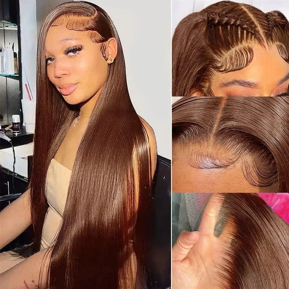 40 Inches Chocolate Brown Straight Lace Frontal Wigs 250 Density Straight Human Hair Wigs 5x5 Hd Lace Frontal Human Hair Wigs