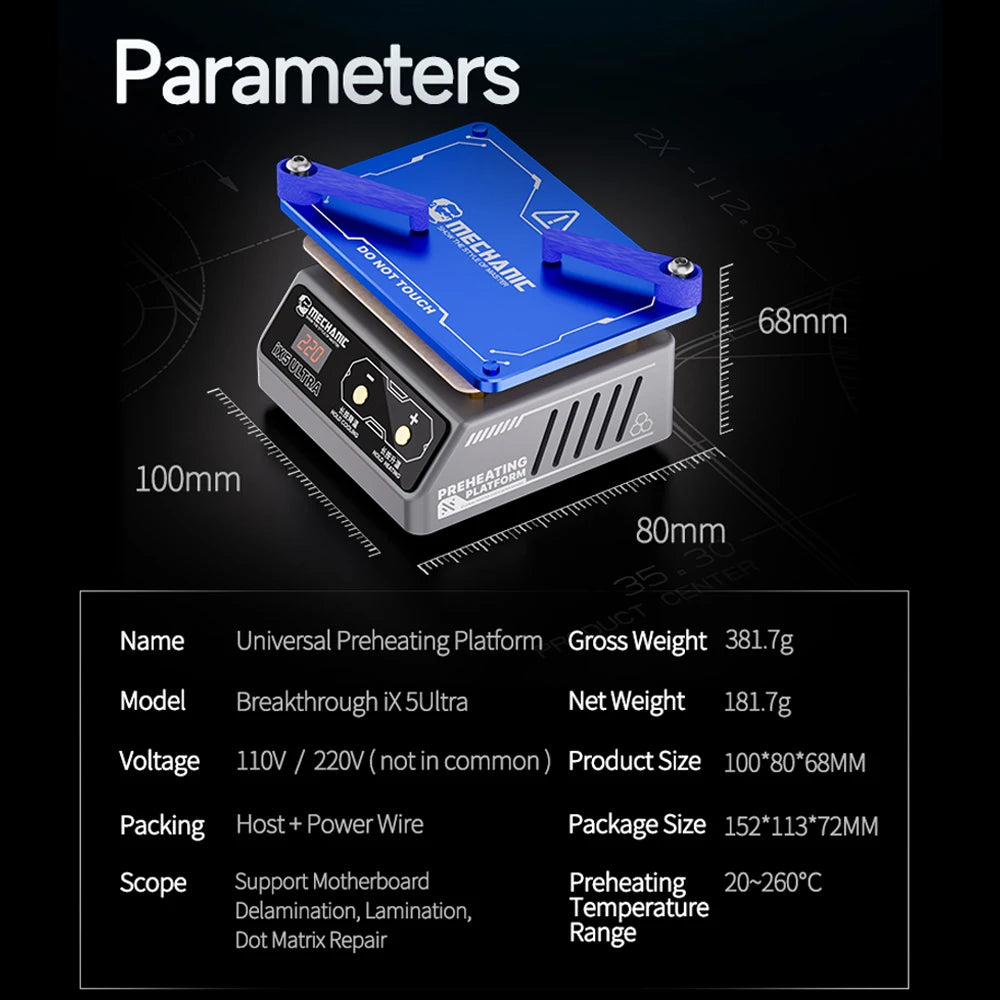 MECHANIC IX5 Ultra Universal Preheating Layering Platform for Motherboard Layering Tin Planting Glue Removal Heating Table Tool