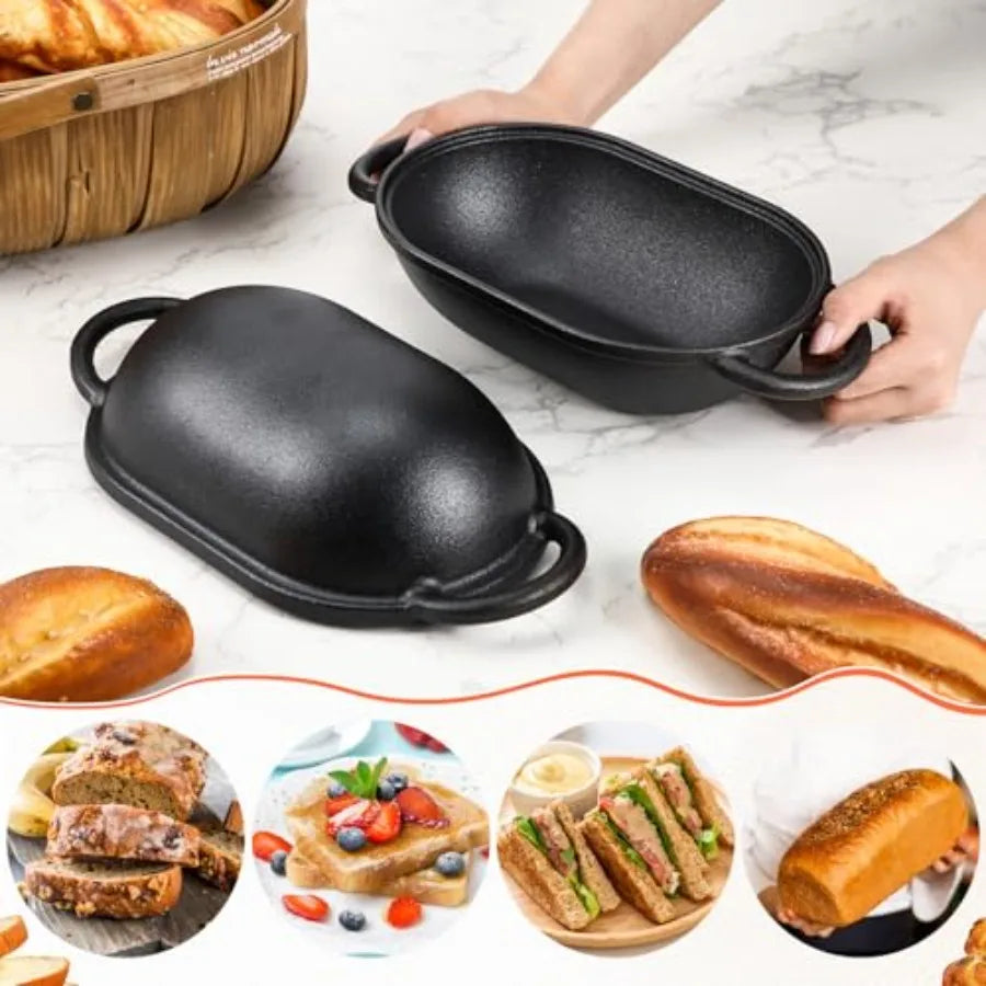 4qt Dutch Oven with Lid Enameled Cast Iron Sourdough Bread Pan for Baking Non Stick Single with Loop Handles for Family Homemad