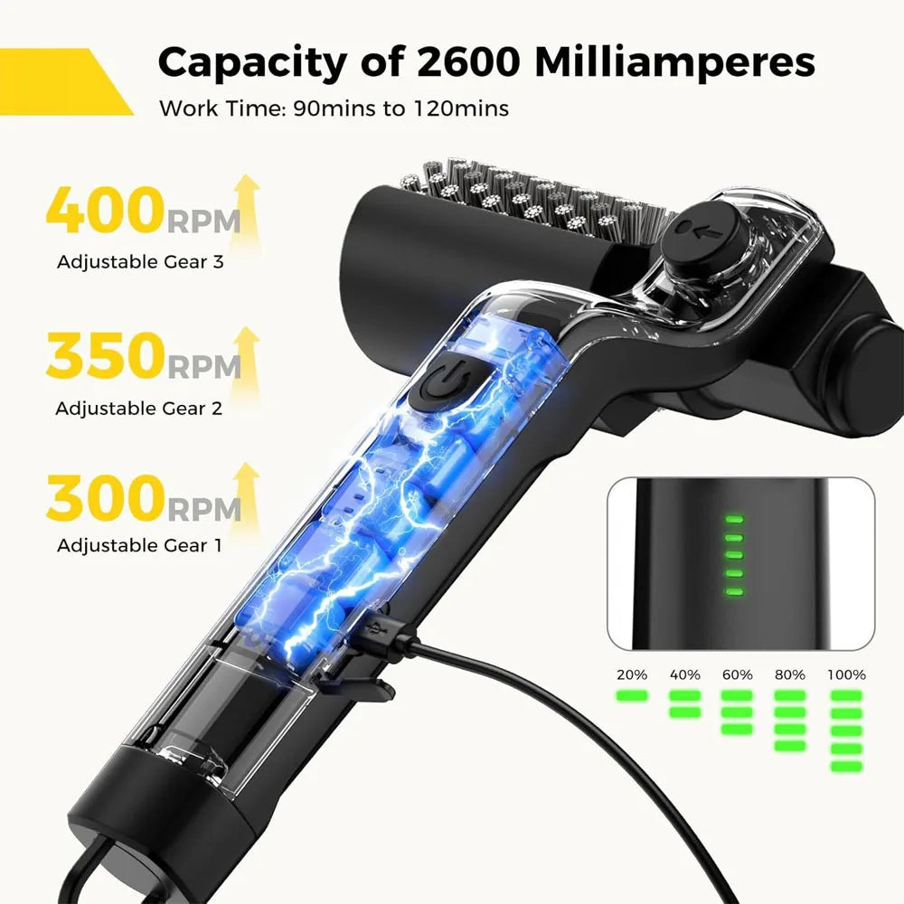 Cordless Electric Grill Brush, 2 in 1 Rechargeable BBQ Grill Cleaner Spin Scrubber with 360° Rotating Cleaning for Grill