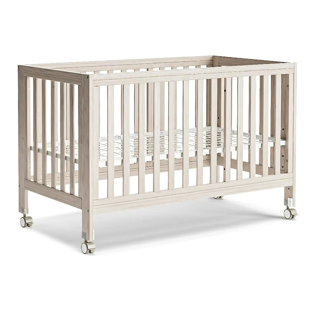11-in-1 Convertible Baby Crib With Removable Wheels, Washed Natural, 4 Mattress Heights, New Zealand Pinewood, MAMAZING