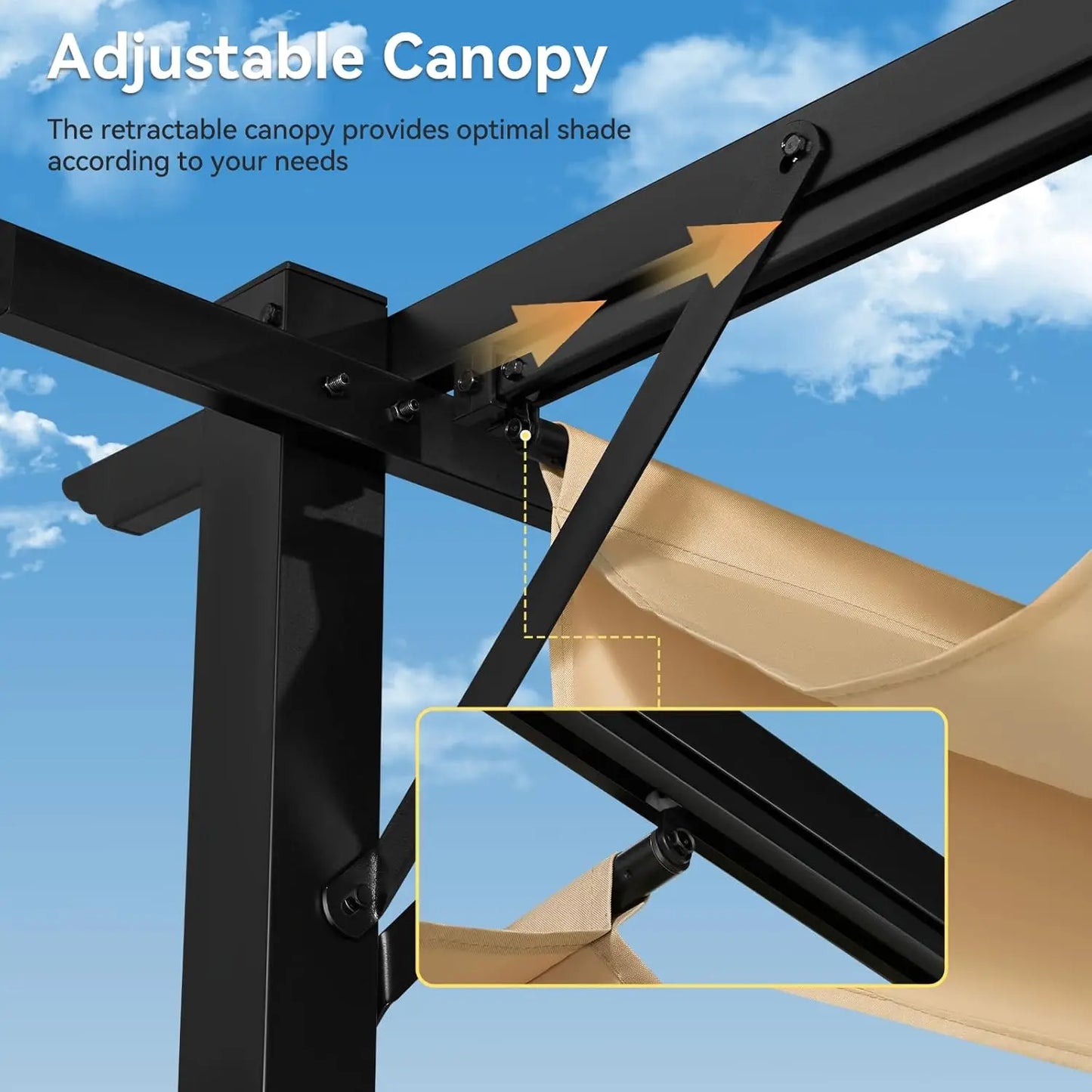 10'x12' Retractable Pergola, Heavy-Duty Metal Frame with Adjustable Canopy for Backyard Deck Garden