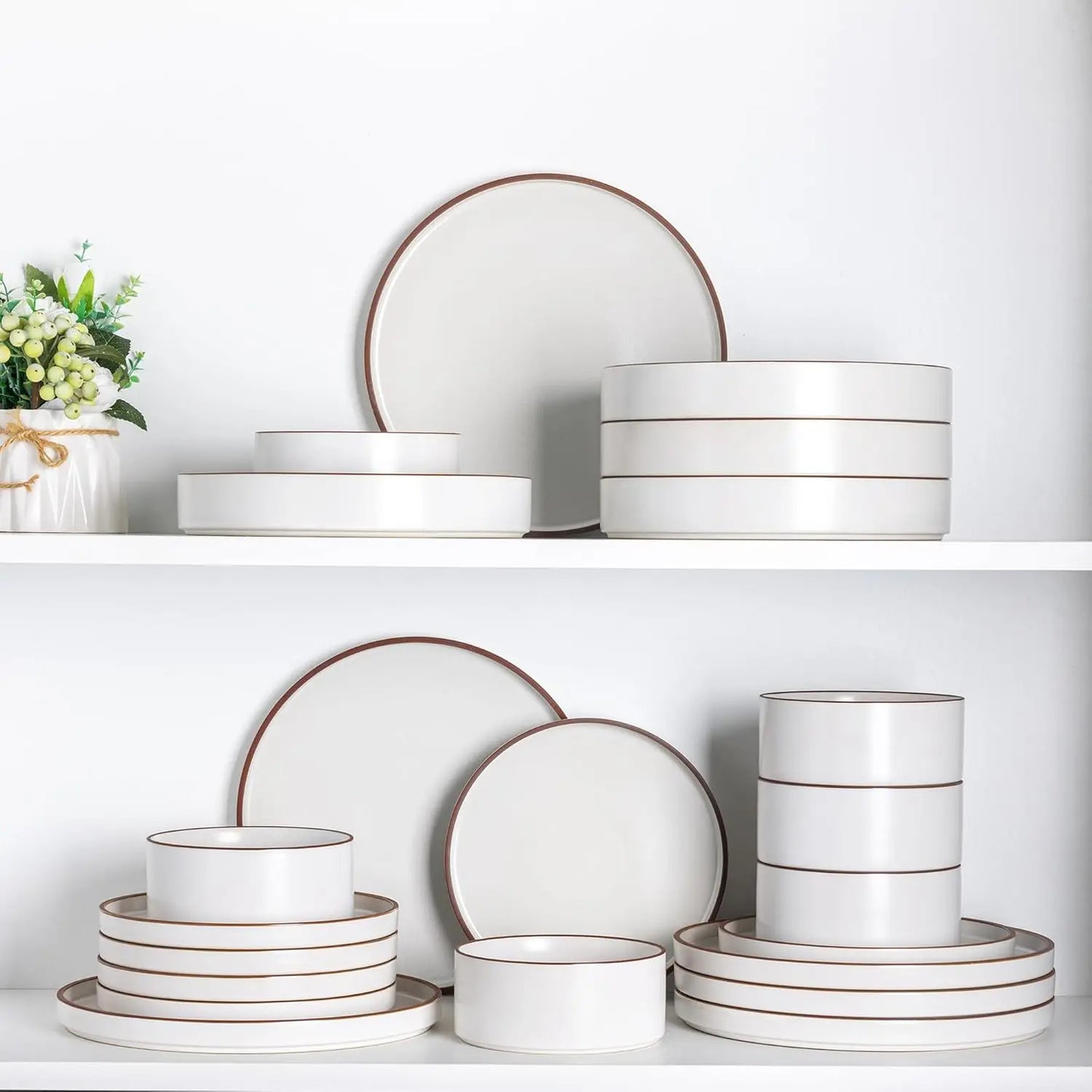 Ceramic Dinnerware Sets for 6, High Edge Stoneware Plates and Bowls Set, Chip and Crack Resistant | Oven & Dishwasher & Microwav