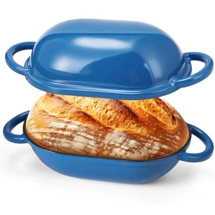 4qt Dutch Oven with Lid Enameled Cast Iron Sourdough Bread Pan for Baking Non Stick Single with Loop Handles for Family Homemad
