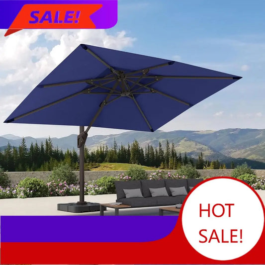 PopularPopularLarge 9x12 Ft Cantilever Umbrella with 360° Rotation for Outdoor Patio, Deck, Pool, or Garden in Navy