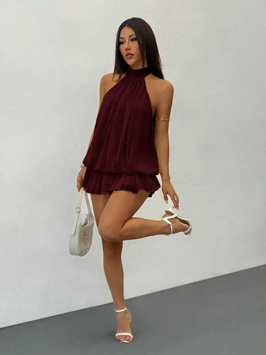 Elegant Sleeveless Halter Neck Mini Dress For Party Date Summer Autumn