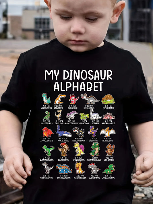 Cartoon Dinosaur Alphabet Print T-Shirt, Tees for Boys, Casual Short Sleeve T-Shirt for Summer Spring Fall, Tops As Gifts