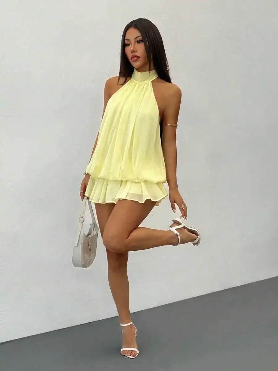Elegant Sleeveless Halter Neck Mini Dress For Party Date Summer Autumn
