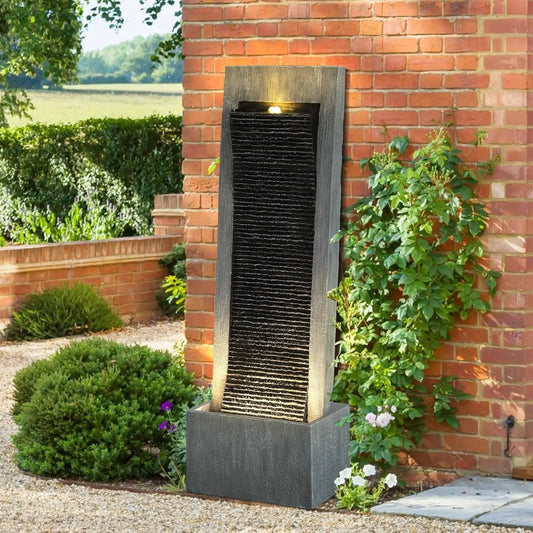49.6''H Cascading Rock Water Fountain Outdoor Garden Waterfall with Lights, Fountain Indoor Decor for Garden, Patio, Backyard, D