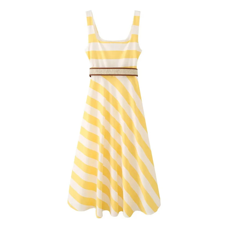 Women's Dress 2026 Summer New Fashionable Sleeveless Backless Camisole Striped Dress Belt Long Elegant Party Dresses