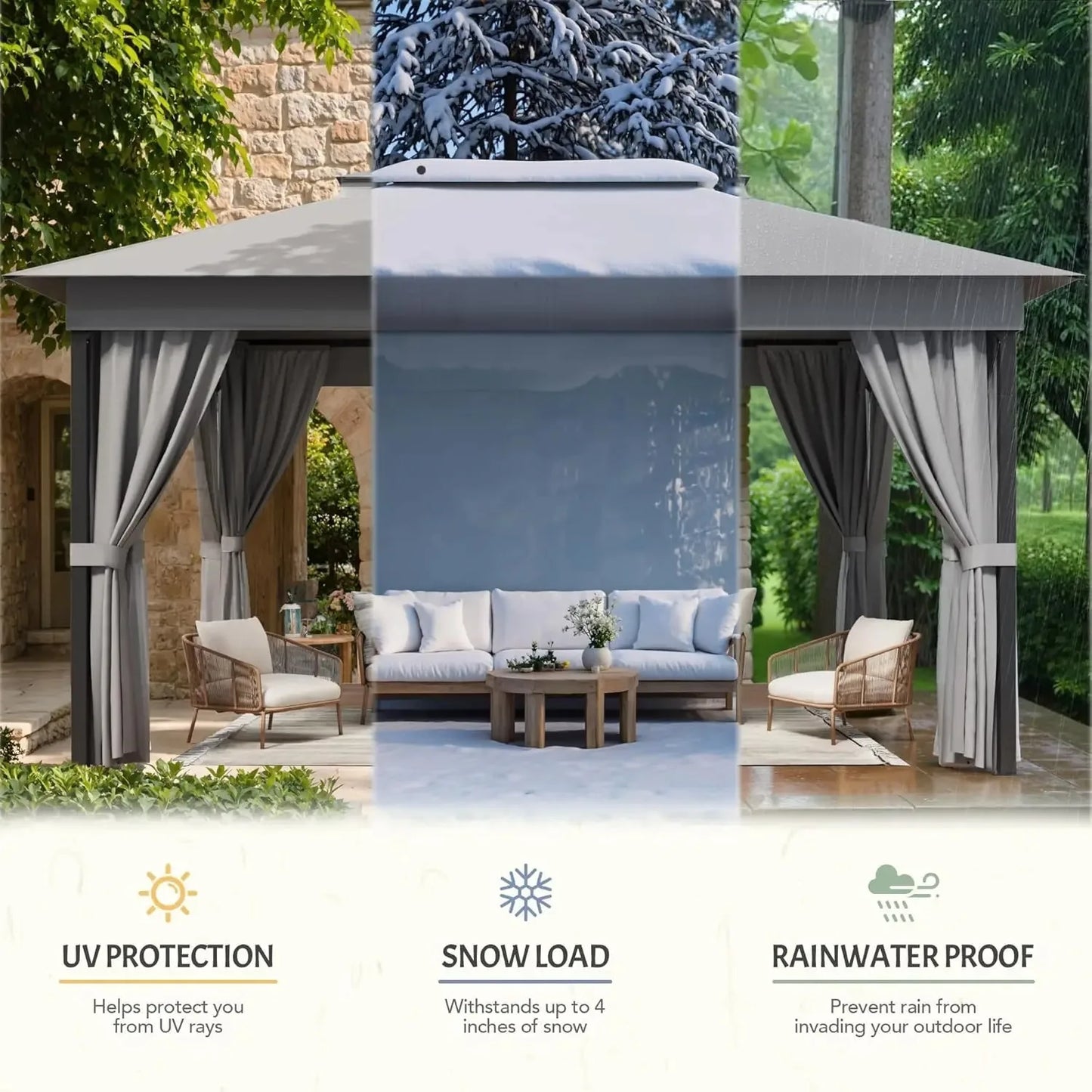 10x13 Outdoor Gazebo Canopy Heavy Duty Metal Frame Double Roof Mosquito Net Privacy Screen Patio Garden Backyard Custom
