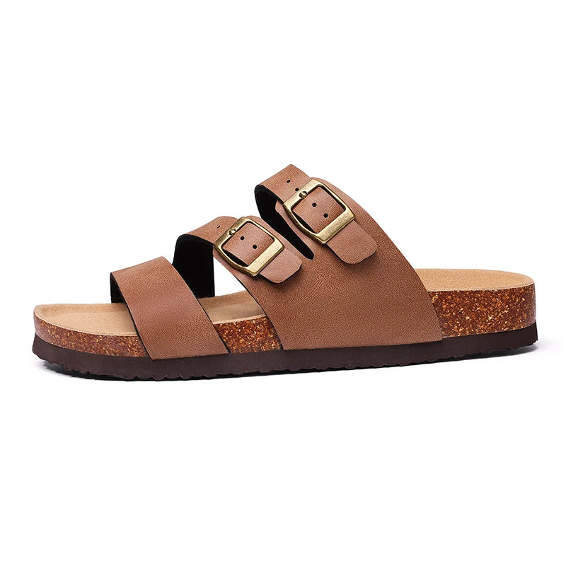 Kidmi Women's Summer Barefoot Sandals Cork Footbed Nonslip Slides Leather Clogs for Beach Essential Footwear