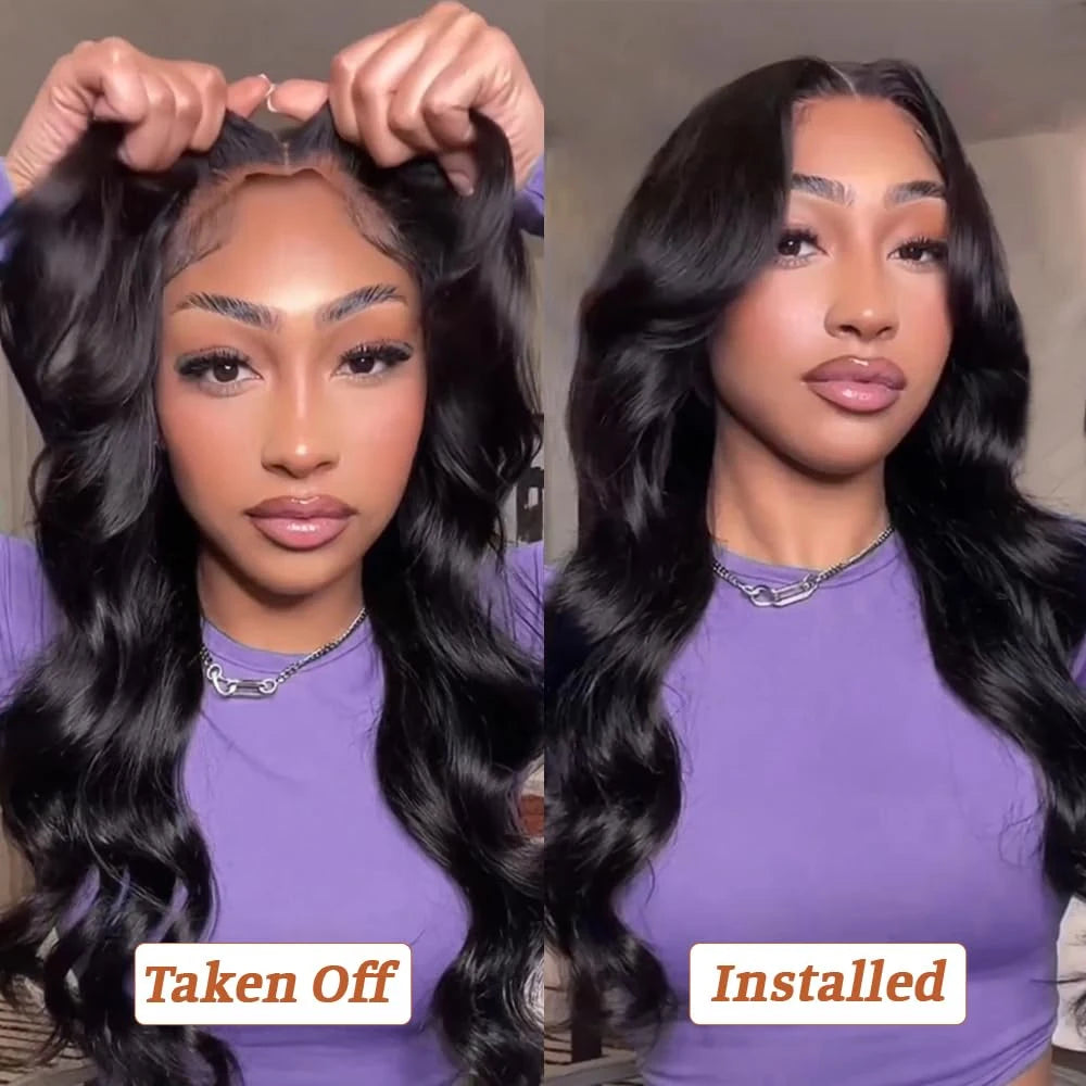 9x6 Glueless Wig Human Hair Pre Plucked Pre Cut Body Wave HD Closure Wig Human Hair Pre Bleached Knots With Baby Hair 250 Densit