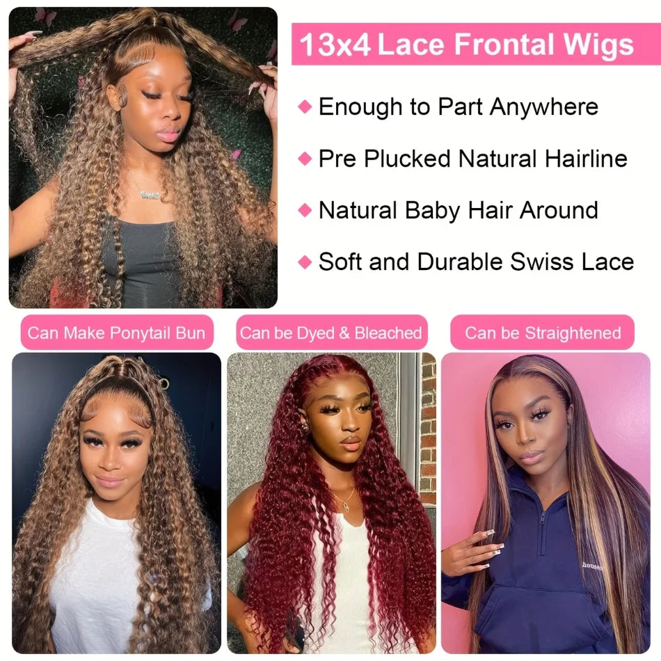 P427 Highlight Wig Human Hair Hd Lace Wig 13X6 Human Hair Deep Wave Frontal Wig Curly P1B30 Lace Front Wig Brazilian 250 Density