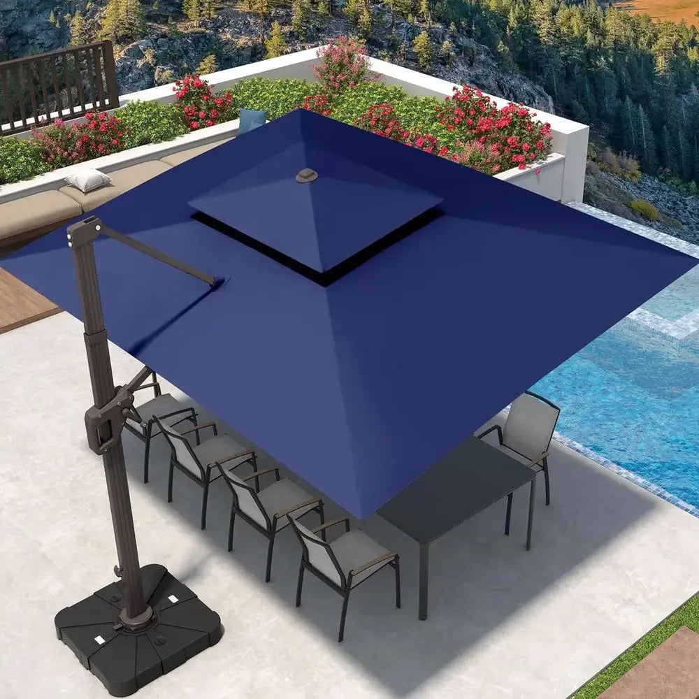 PopularPopularLarge 9x12 Ft Cantilever Umbrella with 360° Rotation for Outdoor Patio, Deck, Pool, or Garden in Navy