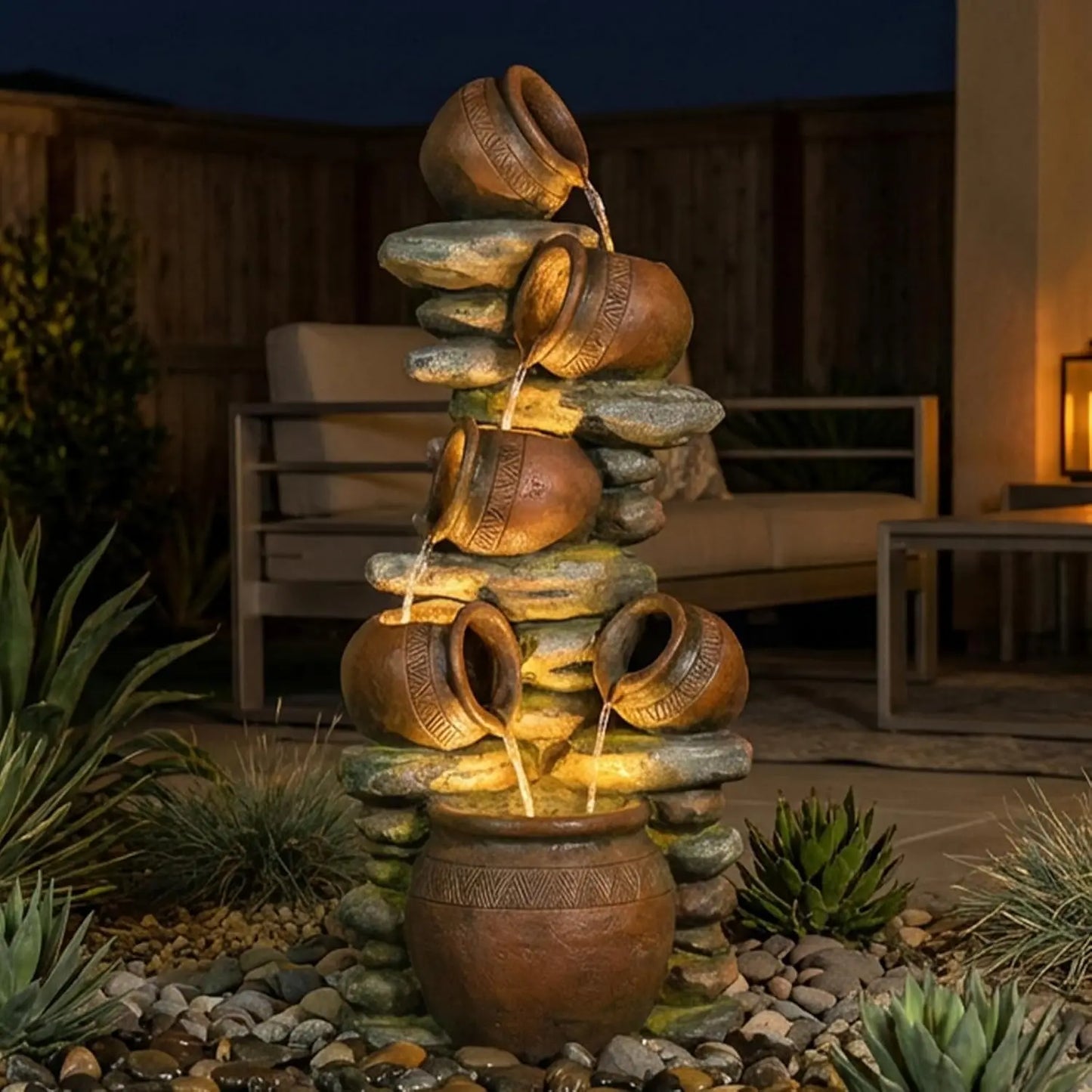 51.4" H Outdoor Garden Water Fountain for Garden, Patio, Backyard, Deck, Porch and Home Art Decor, 5 Tiers Modern, Custom