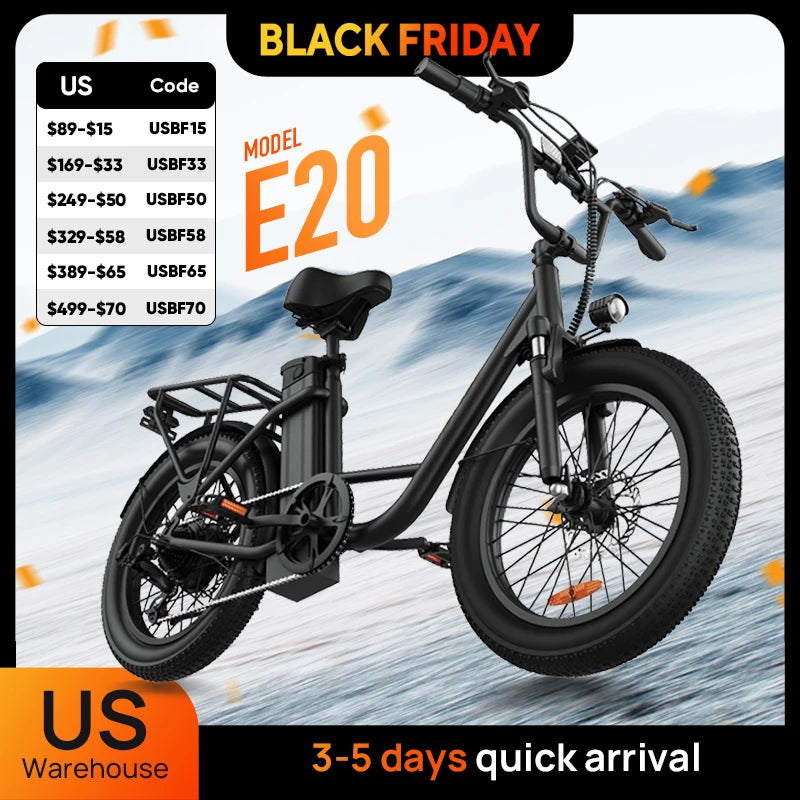 20x3" Off-Road Fat Tire E-Bike - 1000W All-Terrain Monster 48V 13Ah Removable Battery 20MPH Speed 7-Speed Gears