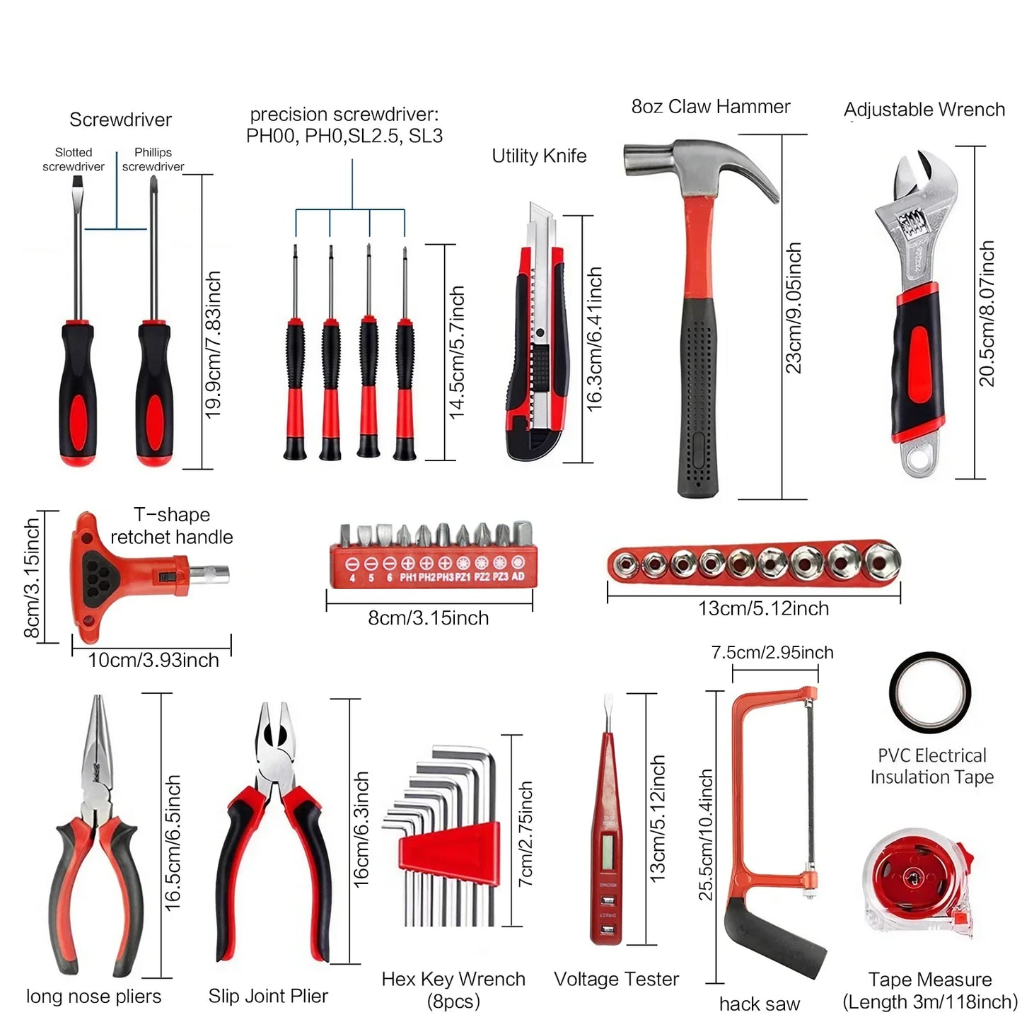 STOENGO 19/43/108pcs Hardware Household Hand Tool Kit Set Household DIY Hand Tool Kit Saw Screwdriver Hammer Tape Wrench Pliers