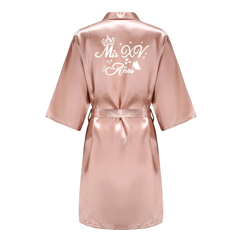 Princess Sweet 15 Years Girl Birthday Party Robes Quinceanera Robe Mis XV Bathrobe Silkly Nightgown