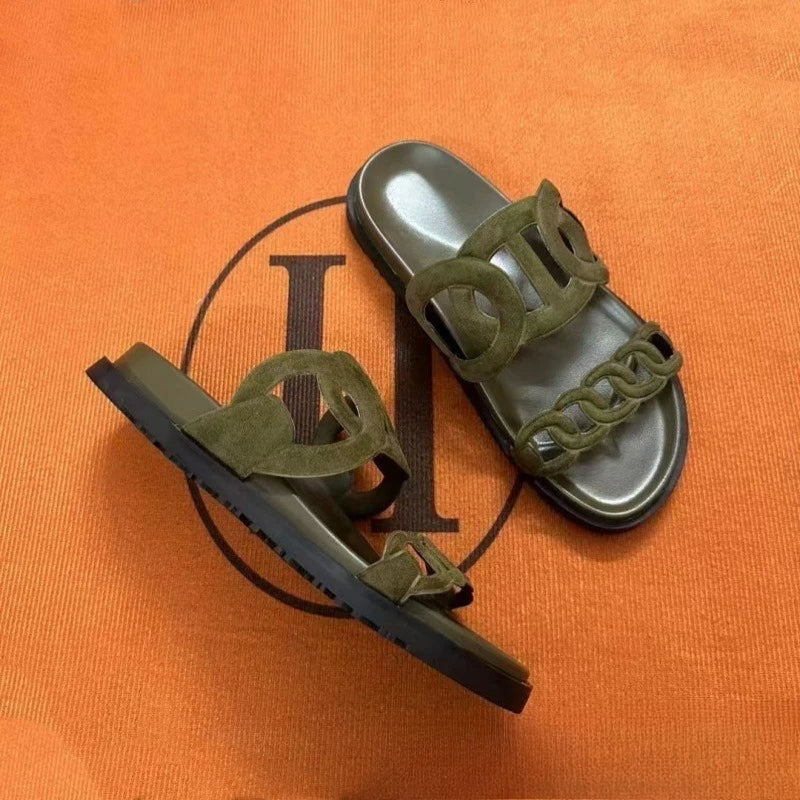 Sandals for Women, 2026 New Style, Versatile and Fashionable, Hollowed Out Beach Thick Soled Sandals, Correct Version Slippers
