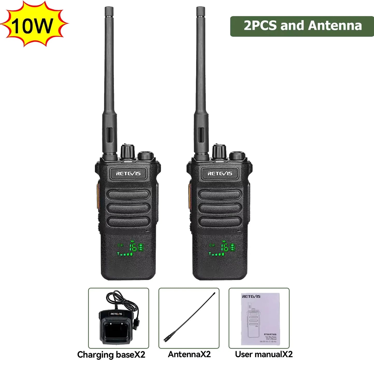 Retevis RT86 10W Walkie Talkie Professional Two Way Radio Long Range Walkie Talkie UHF Communication radio for Outdoor Business
