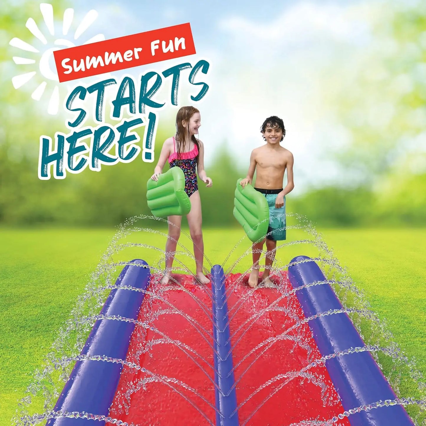 2-Person 25ft Waterslide with Sprinkler & Inflatable Boards for Kids Outdoor Summer Fun