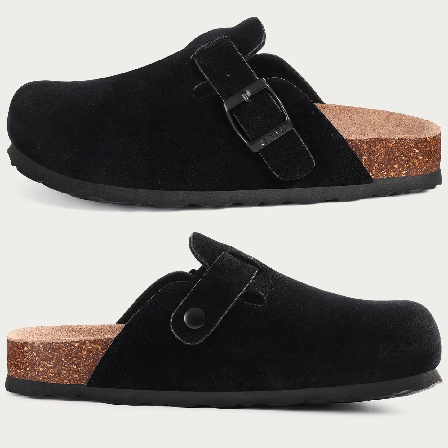 Bebealy Women's Genuine Clogs with Adjustable Strap Fashion Slip On Potato Shoes Cork Footbed Leather Mules With Arch Support