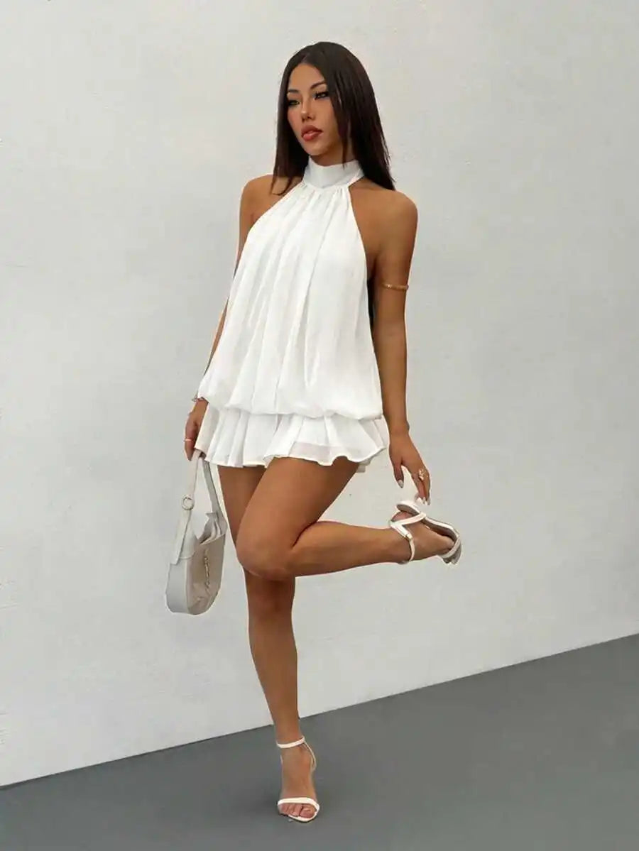 Elegant Sleeveless Halter Neck Mini Dress For Party Date Summer Autumn