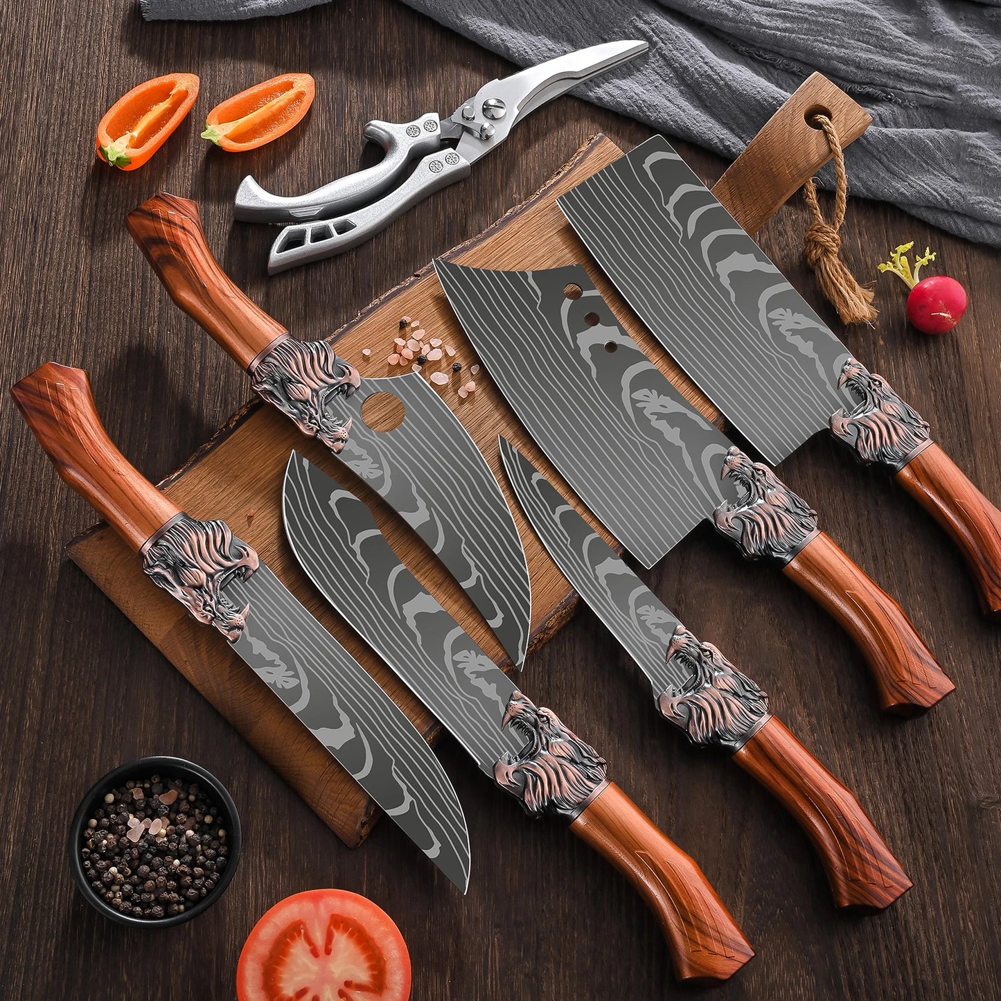 Stainless Steel Kitchen Knife Set, with Block G14 - Japanese Style, Sharp and Durable, with Non-Slip Ergonomic Handle - Perfect for Home Cooking and Baking, Kitchen Knives