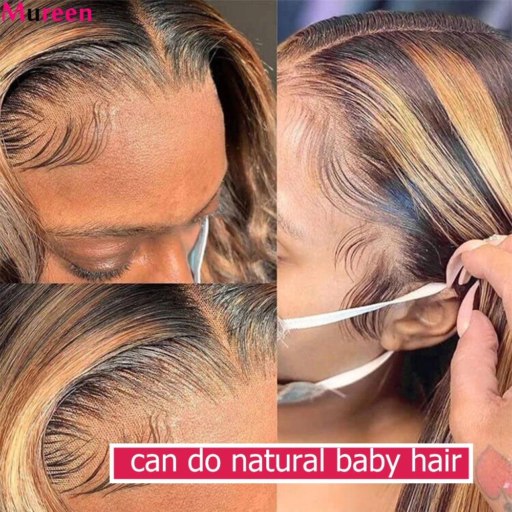 Mureen 4/27 Highlight Bob Wig Human Hair Straight 4/27 Honey Blonde Short Bob Wig 13X4 HD Lace Front Wig 100% Human Hair Wigs