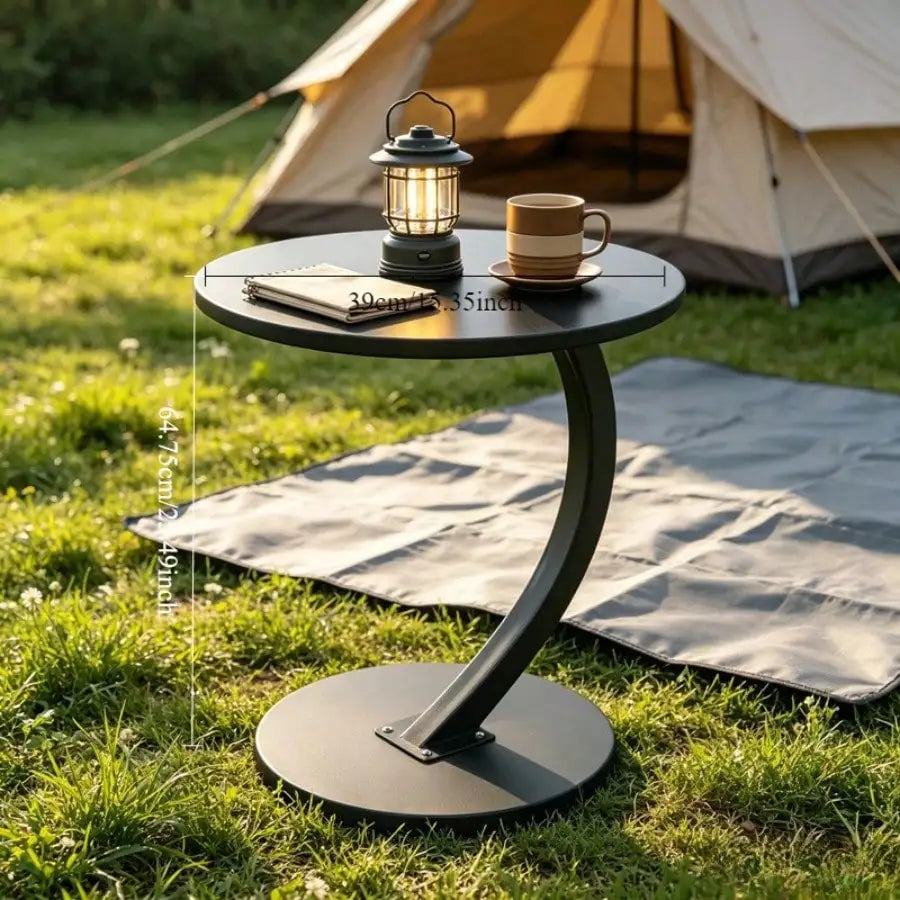 2-Tier Outdoor Patio Side Table, C-Shaped Weather Resistant Faux Marble End Table With Sturdy Metal Frame, Perfect For Garden, Backyard, Balcony, Poolside, Small Spaces, Indoor & Outdoor Use, For Camping