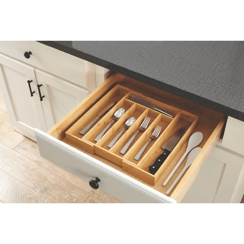 Expandable Bamboo Silverware Organizer Adjustable Cutlery Tray Kitchen Drawer Storage Utensil Holder Durable Water-resistant 5-7
