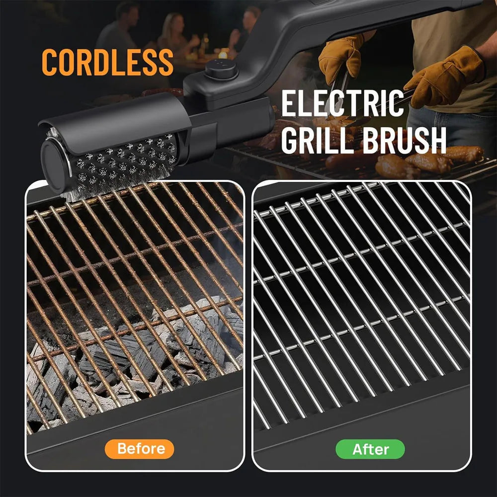 Cordless Electric Grill Brush, 2 in 1 Rechargeable BBQ Grill Cleaner Spin Scrubber with 360° Rotating Cleaning for Grill